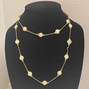 Lia Sophia 18” Gold Tone Chain with Milk Glass Beads Vintage Station Necklace